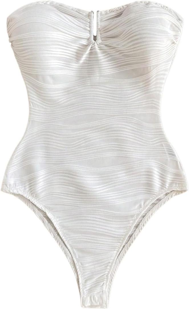 WDIRARA Women's Textured Strapless Bodysuit Tummy Control Sleeveless Tube Tops Leotard