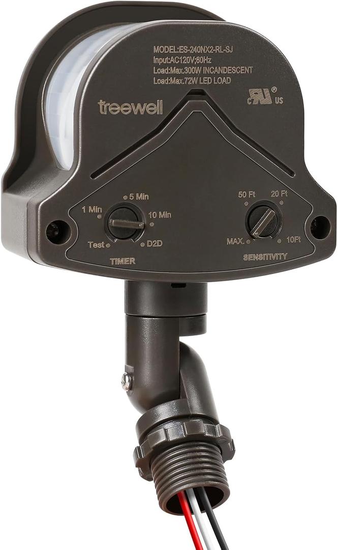 240-Degree Replacement Motion Detector, Adjustable Time & Detection Sensitiity Up to 60 Feet Range, 3 Working Modes Pir Motion Sensor for Security Floodlight, Brown, UL Listed