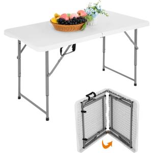 BestOffice Camping Folding 4 Foot Plastic Table, White