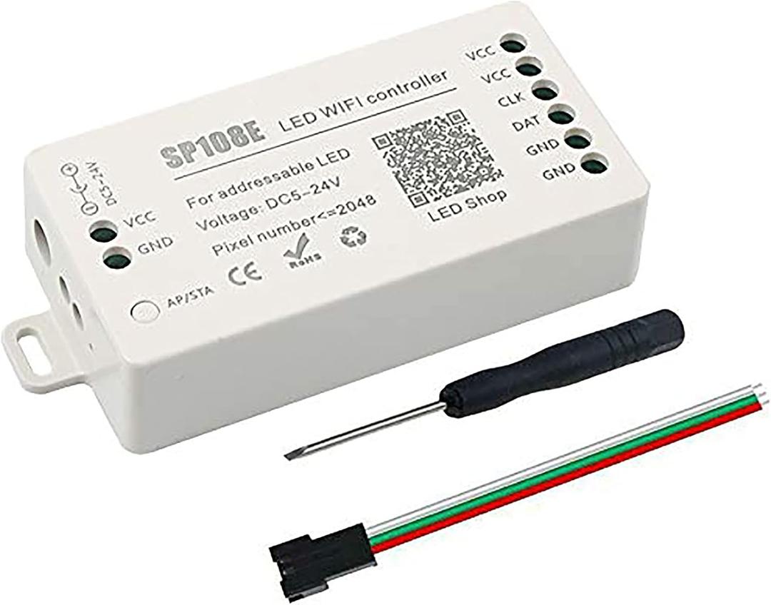 RGBZONE SP108E WiFi LED Controller, Smart APP Control, DC5V/12V/24V WS2812B WS2811 WS2815 WS2801 SK6812-RGBW WS2813 SK9822 etc Almost LED Strip Module Light