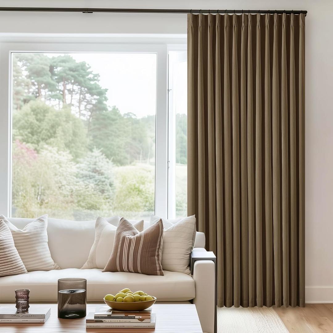 Dark Brown Pleated Linen Blackout Curtains 90 Inches Long for Bedroom Living Room Pinch Pleat Black Out Thermal Insulated Ring Hooks Back Tab Room Darkening Drapes Dutch Cocoa Curtains with Liner (40"W x 90"L (Pack of 2))