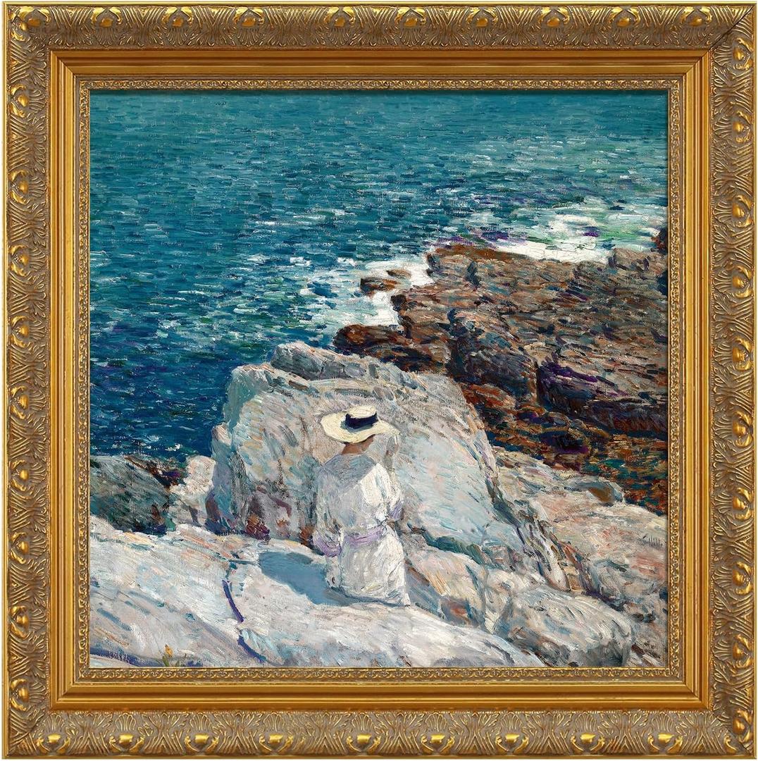 DIY Solid Wood Frame for 24x24 Canvas Oil Paintings, Antique Ornate Canvas Frame for Landscape Portrait, 2.4" Wide Gold Art Frame for Prints Posters (No Plexiglass & Backing Board)