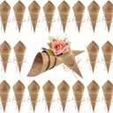 WANDIC Wedding Confetti Kraft Paper Cones, 50 Pcs Party Vintage Cones Bouquet Petals Candy Bags Boxes Flower Holder With Hemp Ropes Label Stickers Tape (Brown)