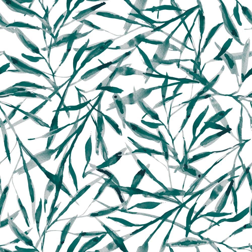 Tempaper Viridian Green Watercolor Leaves Removable Peel and Stick Wallpaper, 20.5 in X 16.5 ft, Made in The USA