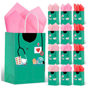 Nezyo 30 Pcs Nurse Gift Bags with 30 Wrapping Tissue Papers Nurses Appreciation Week Gifts Bags Stylish Nurse Appreciation Gifts for Thank Party Memorable Nursing Assistant Graduates Medical (Green)