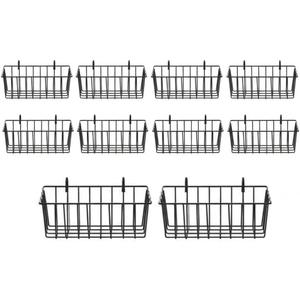10 PCS Grid Wall Baskets and Bins, No Drilling Small Hook Basket Set for Wall Grid Panel, Wire Storage Basket for Kitchen Bathroom Home Decor Supplies, Black