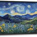 Starry Floral Night Wall Art Van Gogh Style Pictures Wall Decor Landscape Large Master Over Above Bed Canvas Prints Horizontal Modern Artwork Painting Home Office Decorations For Bedroom 30"x60" (Flowers)