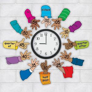 Really Good Stuff Helping Hands Around the Clock Colorful, Easy-to-Read Clock Hands for Classroom Time Concepts Teaching 4' by 8' Laminated Pieces