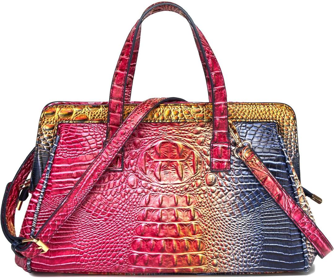 Women Fashion Crocodile Print Handbag Shoulder Satchel Top Handle Crossbody Bag (1-colorful Rose and Blue)
