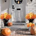 Fall Flowers Artificial for Decoration - 12 Faux Silk Eucalyptus Floral Stems, Artificial Fake Faux Mums for Outdoor Planters, Look Real UV Resistant for Porch Patio (12, Fall Orange Yellow)