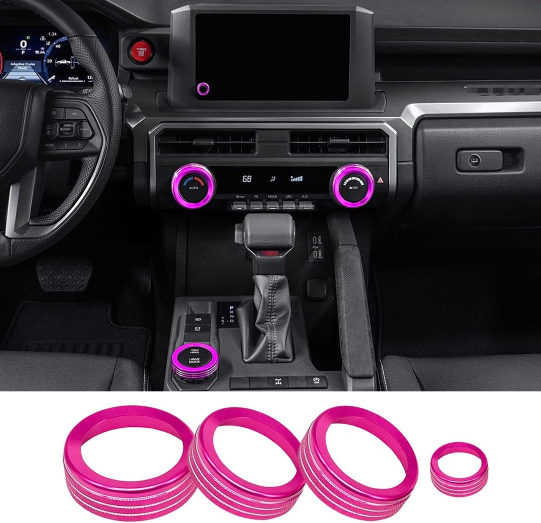 for Toyota Tacoma 2024 2025 Interior Accessories, for 4Runner 2025 with 8" Display Switches, Air Conditioner AC Switch Knob Cover 4PCS Aluminum Alloy (Pink, 8 Inch Display)