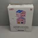 Giant bean Exquisite Pink Wooden Dollhouse for Girls with 2 Dolls and 12pcs Wooden Furniture,Foldable and Portable Pretend Play House Set with Handle, Christmas Birthday Gift for Girls Kids Age 3+