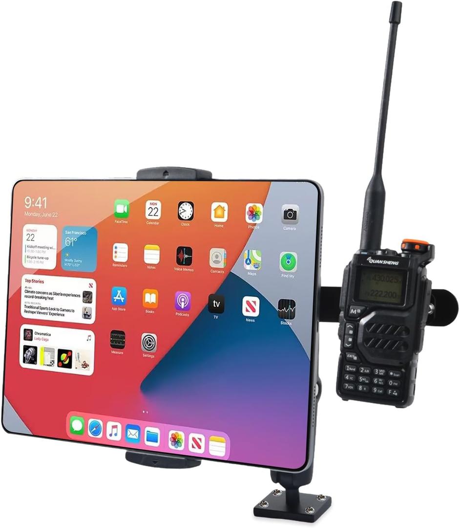 Universal Radio/CB Mic/iPad/Phones Bracket Mount 360 Rotatable for Baofeng UV5R Motorola Quansheng Kenwood Retevis Radio, for iPad Pro 12.9 Air Mini, iPhone