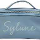 Sylune Classic Makeup Bag  Pebbled Faux Leather Travel Cosmetic Organizer, Water-Resistant Toiletry Bag with Handle, Luxury Gift for Women (Sky Blue)