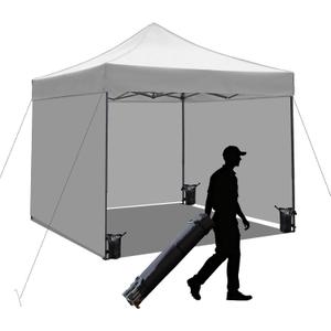 10x10 Pop up Canopy Tent with Sidewalls,Heavy Duty Waterproof Sun Shade Canopy Easy up Canopy with Wheel Bag Commercial Gazebo Tent for Outdoors Parties Vendors Camping Beach (Light Gray)