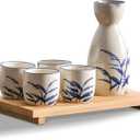 Ceramic Sake Set, 5pcs Japanese Saki Set with 1 Sake Carafe 4 Sake Cups, Saki Cup Set as Gift for Sake Japanese /Hanzo Sake/Soju/Sake Drink/Saki Drink/Tea (Inaho)