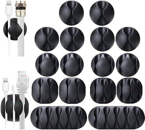 OHill 10-Pack Black Cord Organizer - Adhesive Cable Clips Holder for Desk, Wall, Car - Wire Management Clips for iPhone Charger, USB, Computer Cables -Cord Keepers with Strong Sticky Backing