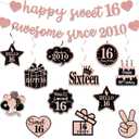 Pre-Strung Sweet 16 Party Banner Decorations, Happy 16th Birthday Decorations for Girls, Rose Gold Awesome Since 2010 Sixteen Years Bday Party Supplies Decor