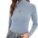Womens Long Sleeve Turtleneck T-Shirts Casual Lightweight Slim Fit Cozy Base Layer Top (Small, Grey Blue)