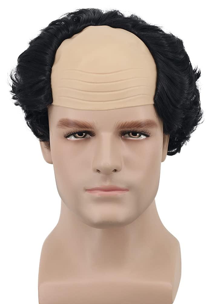 yuehong Adult Short Black Curly Wig Old Men Wig Fluffy Bald Head Wig Receding Hair Wig Synthetic Soft Costumes Cosplay Wigs (Black)