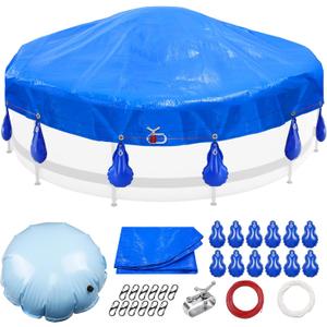 15'/18'/21'/24'Round Pool Cover for Above Ground Pools, Above Ground Pool Cover Kits with Pool Pillow, Pool Cover Weights, Wirerope & Rope Tensioner and Hooks, Pool Winter Cover Accessories