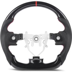 Hydro-Dip Carbon Fiber Steering Wheel for Subaru Impreza WRX STI 2008-2014, Forester 2009-2013 SH, Impreza 2008-2011, Red Stitching Flat Bottom Sport Grip Replacement, JDM Rally Look