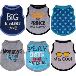 Sadnyy 6 Pack Winter Dog Shirt Boy Pet Clothes Doggy Tee Tank Top Kitten Shirts with Letters for Small Medium Dogs Cats Soft Cozy Chihuahua Vest Apparel for Dog Cat Puppy(X-Small)