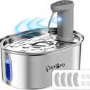 Cat Water Fountain Wireless Cordless with 4 Filters, Stainless Steel Pet Water Fountain with Auto Shut Off Pump, Battery Operated Cat Fountain Rechargeable Water Fountains for Cats Dogs - 3.2L/108oz