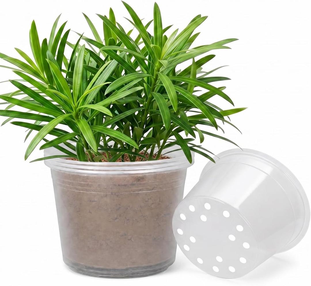 10 Inch Clear Nursery Pots with Drainage Holes, 4 Pack Flexible Large Plant Pots for Plants, Plastic Clear Nursery Pots for Seedling, Shrubs, Herbs, Flowers, Vegetables