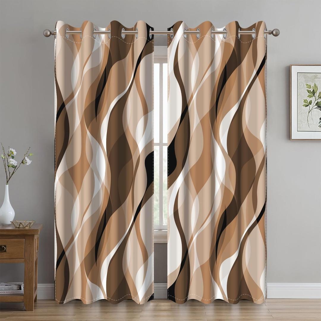 Brown Blackout Curtains, Abstract Ombre Grey and Brown Striped Window Curtains for Living Room Modern Room Darkening Grommet Curtains, 42x63 Inch, 2 Panels