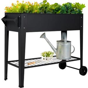 Elevate 32" Tall Raised Garden Bed Outdoor with Wheels & Shelf for Mobility, 400LBS Capacity, Anti-Rust Steel Planter Box for Vegetables/Herbs, Patio-Balcony-Backyard (Black)
