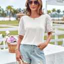 Spring Women's Dressy Tops Casual Trendy Eyelet Blouses Puff Sleeve Loose Fitting T Shirts Crewneck Work Blouse Ivory 2XL (White, XXL)