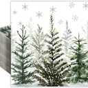 Quera 50 Pack Christmas Paper Napkins Watercolor Christmas Tree Disposable Beverage Napkins Watercolor Decorative Table Napkin for New Year Winter Dinner Merry Christmas Holiday Xmas Party Supplies