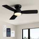 32" Ceiling Fan with Light and Remote, Small Quiet Low Profile Fandelier, Flush Mount Fan Lights with Memory Function, 3CCT, Dimmable, Reversible 6-Speeds, Timable Ceiling Fixtures-Black