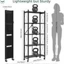 DEANIC 5-Shelf Folding Bookcase with Wheels, Rolling Bookshelf Heavy Duty Storage Shelves, Freestanding Metal Wire Shelving Unit for Living Room, Office, Kitchen, Basement, Pantry (Black), Compact 5 tier