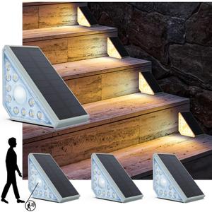 Motion Sensor Solar Step Lights Outdoor Waterproof, 10 Led Solar Stair Lights for Outside, Motion Detector Light Solar Power for Pathway/Deck/Walkway/Drivway/Lawn/Garden(4PC)