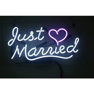 14in Just Married Heart Love Neon Sign Acrylic Pub Bar Handmade Wall Decor Neon Light