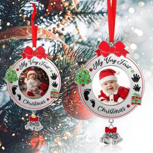 Baby's First Christmas Photo Ornament 2025 My Very First Christmas Photo Xmas Baby Keepsake Ornament Picture Frame Gift for Newborn Boys Girls Xmas Tree Decoration (2 Piece)