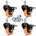 2 inch Stem Caster Wheels 1/2"-13 x 1(Stem Diameter 3/8", Stem Length 1") Threaded Casters Set of 4 Heavy Duty 600 lbs Industrial Castor Safety Smooth Quiet Caster with Brakes Wheels