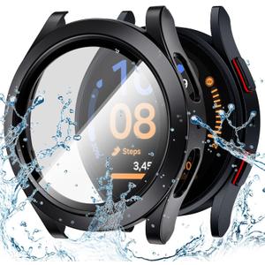 Goton Waterproof Case for Samsung Galaxy Watch 5 & 4 & FE Screen Protector 40mm with Tempered Glass, 1-Pack Hard PC Cover Bumper for Galaxy Watch5  No Fog, Touch-Responsive, Black
