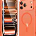 FNTCASE for iPhone 17 Pro-Max Case: Matte Magnetic Phone Cases with Screen Protector Compatible with Magsafe Slim Anti Yellowing Rugged Shockproof Protective Translucent Cell Cover (C-Orange)