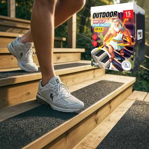 Thunder Grip Outdoor Stair Treads Non Slip 24" x 4" - 15-Pack Weather Resistant Exterior Grip Tape for Wooden Steps - Anti Skid Strips - Waterproof 80-Grit Adhesive Treads