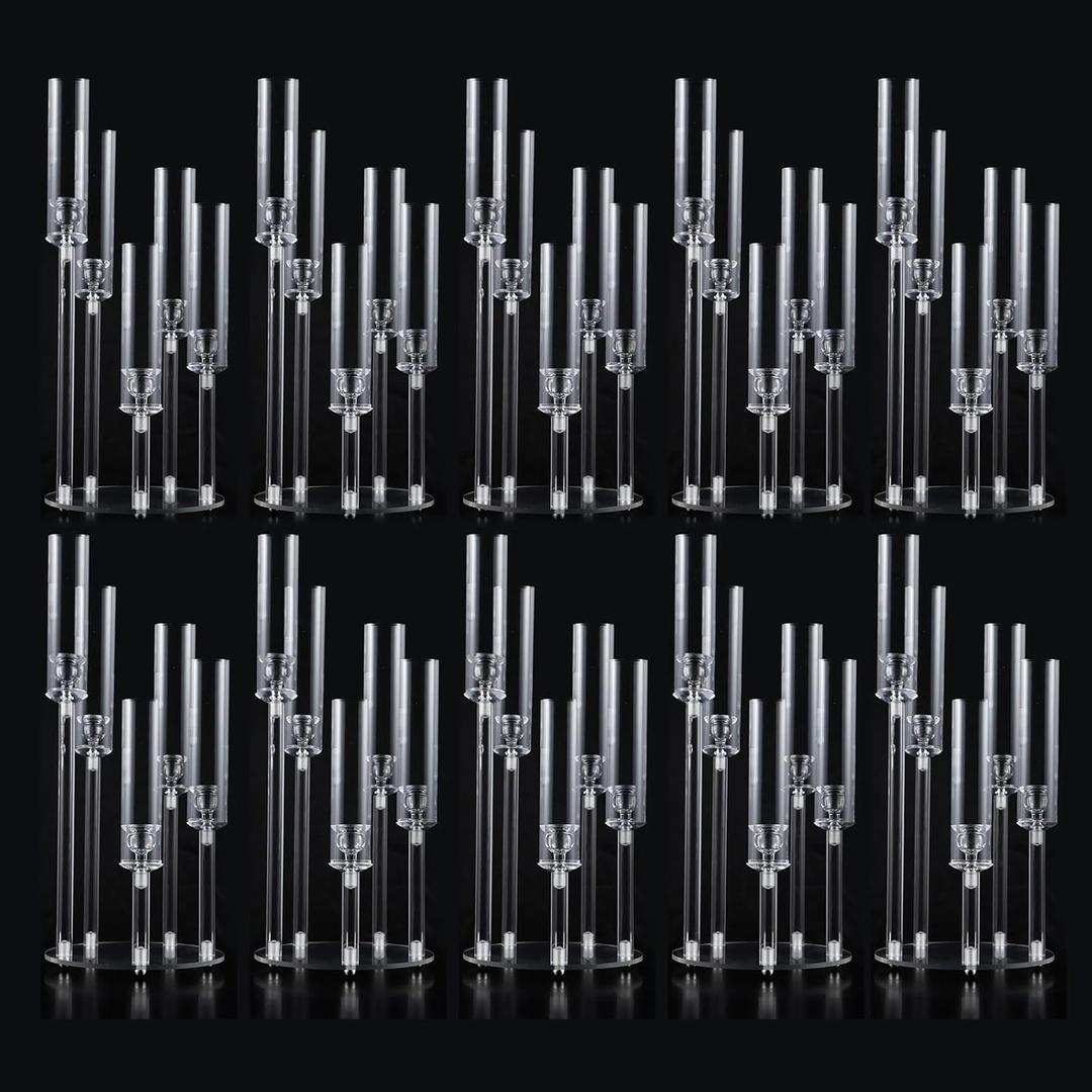 10Pcs Acrylic Candelabra Centerpieces for Wedding,5 Arm Clear Candelabra Table Centerpiece Acrylic Candle Stick Holders with Removable Lampshade for Party Easter Fireplace Decor Fit 0.8 LED Candle