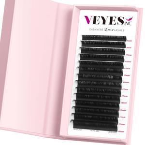 VEYES INC Cashmere Luxe Lashes - Tapered Tips Volume Lash Extension Trays B/C/CC/D/M/J Curl, Matte Black Professional Eyelash Supplies for Lash Techs (0.03 C 10mm)