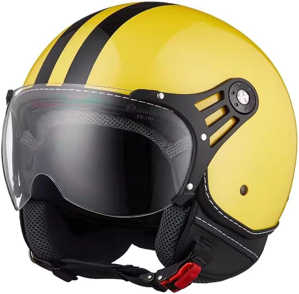 3/4 Open Face Retro Motorcycle Helmet Vespa Helmet Vintage Helmet for Vespa Motorbike Casco, Moped, Cruiser, Bobber, and Chopper - DOT Approved, XL Size, Yellow Color