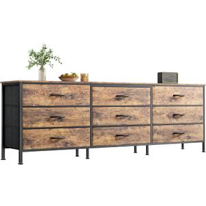 Huuger 63 Inch Dresser for Bedroom, Dresser for Closet with 9 Drawers, Large TV Stand for 55, 65, 70 Inch TV, Entertainment Center with Storage, Wide Long Chest of Drawers, Rustic Brown