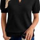 WIHOLL Short Sleeve Sweater Tops 2026 Spring Summer Trendy Knit Business Casual Essential V Neck Sweaters (Black, L)