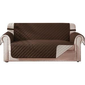 Reversible Loveseat Covers for Dogs Couch Cover Water Resistant Washable Pets Furniture Protector Sofa Cover with Elastic Straps (Loveseat 54", Chocolate/Beige)