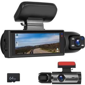 Dual Dash Cam for Cars Front and Inside 3.16 inch IPS Screen 1080P HD DVR Dash Camera for Cars 64GB Card Driving Recorder 2 Split Screens G-Sensor Wide Angle Automatic Loop Recording Night Vision