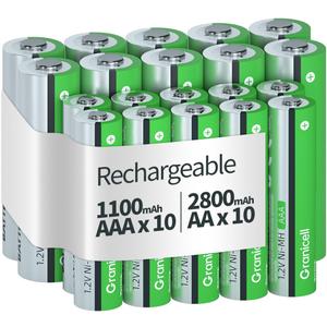 20 Sets AA AAA Rechargeable Batteries, High Capacity 10-Pack AA 2800mAh & 10-Pack AAA 1100 MAh, 1.2V NiMH Low Self Discharge